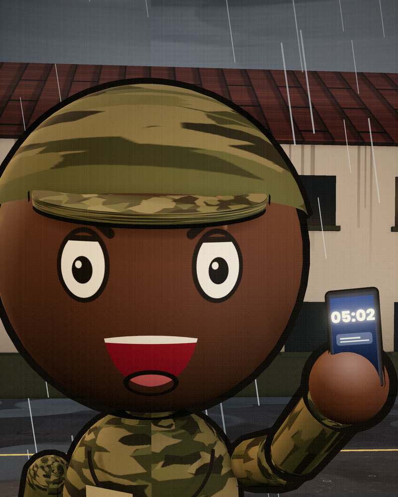 O Sargento Brandão gritando na formatura, na chuva, com um celular aceso na mão